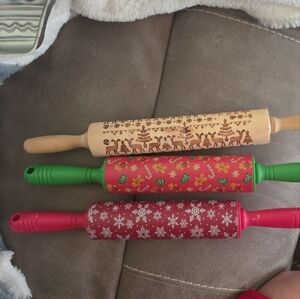 Set of 3 Holiday Embossed Rolling Pins